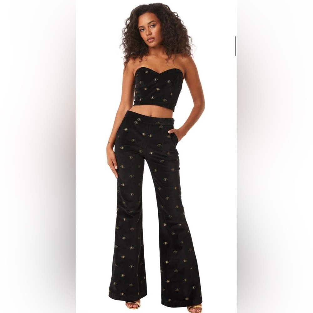 #42 🆕~MISA Los Angeles Georgia Velvet
Strapless Bustier Top with gold evil eyes